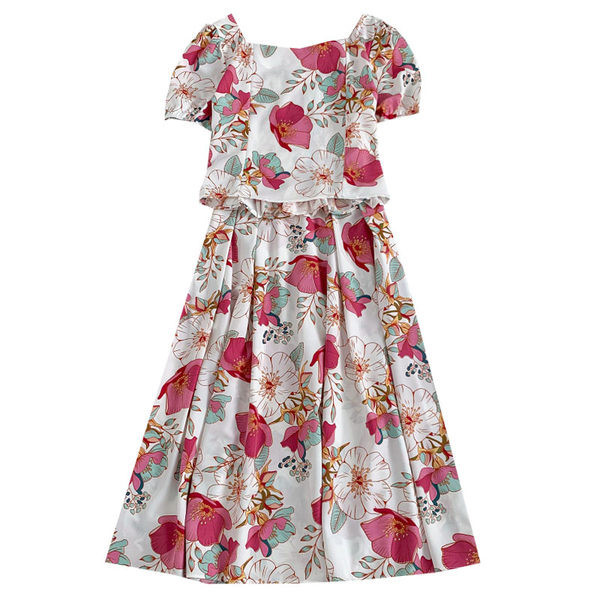 Set de dama model nou cu model floral de bluza si fusta