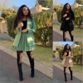 Μοντέρνο γυναικείο σετ πλισέ φούστα και σακάκι