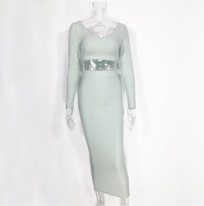 Set de dama modern de fusta lunga si bluza scurta