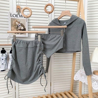 Set zilnic din trei părți în gri și negru pentru femei