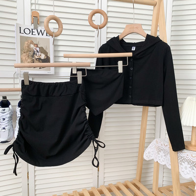 Set zilnic din trei părți în gri și negru pentru femei