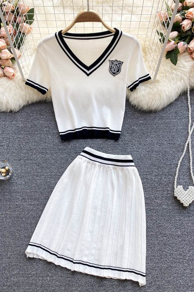 Ženski casual komplet kratkih rukava u bijeloj boji