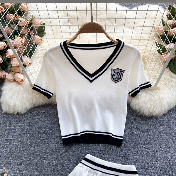 Ženski casual komplet kratkih rukava u bijeloj boji