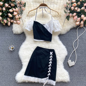 Ženski ljetni komplet s vezicama i kratkim rukavima