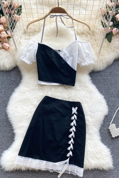 Ženski ljetni komplet s vezicama i kratkim rukavima