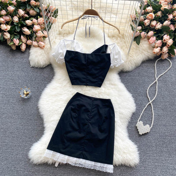 Ženski ljetni komplet s vezicama i kratkim rukavima