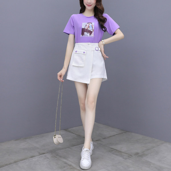 Nou model de set de tricou și fustă-pantaloni damă