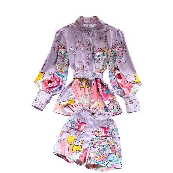 Set elegant pentru femei, cu model de culoare violet