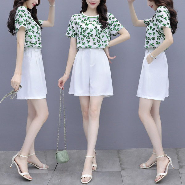 Jauna modeļa sieviešu komplekts no divām daļām T-krekla ar īsām piedurknēm un šortiem