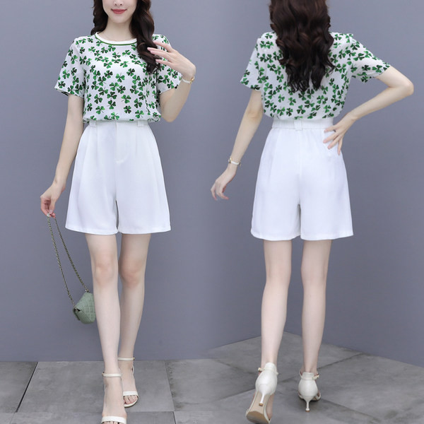 Jauna modeļa sieviešu komplekts no divām daļām T-krekla ar īsām piedurknēm un šortiem