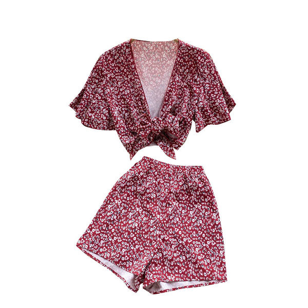 Set de culori pentru femei cu model floral în roșu