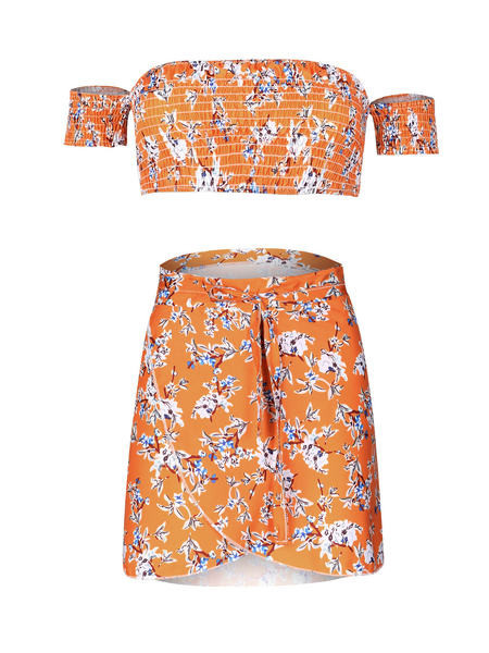 Mūsdienīgs sieviešu svārku un krūšu komplekts ar ziedu rakstu