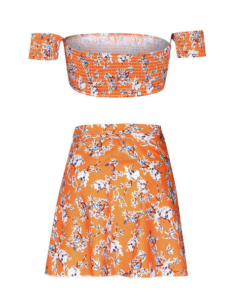 Mūsdienīgs sieviešu svārku un krūšu komplekts ar ziedu rakstu