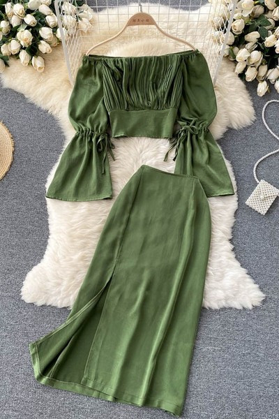 Set casual dama de culoare verde