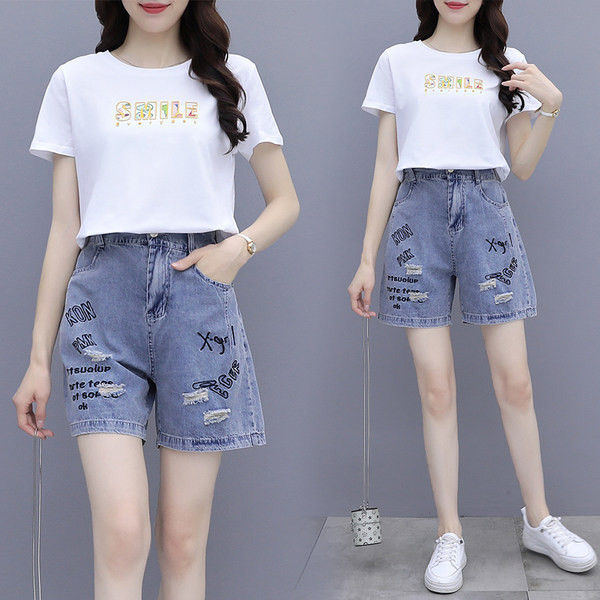 Ženski casual set od dva dijela majice i traper hlačica