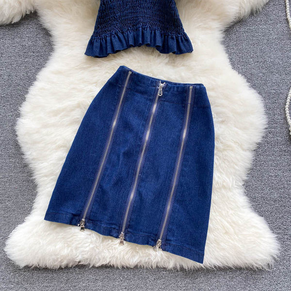 Jauna modeļa sieviešu komplekts ar rāvējslēdzēju zilā krāsā