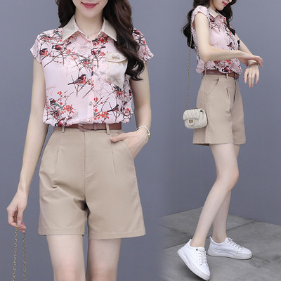 Jauna modeļa sieviešu vasaras komplekts no divu daļu krekla un šortiem