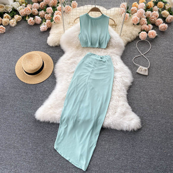 Set elegant de dama de culoare verde - model asimetric