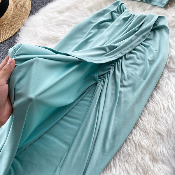 Set elegant de dama de culoare verde - model asimetric