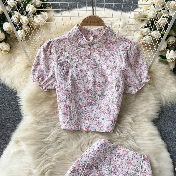 Γυναικείο casual σετ με λουλουδάτο μοτίβο - δύο χρώματα