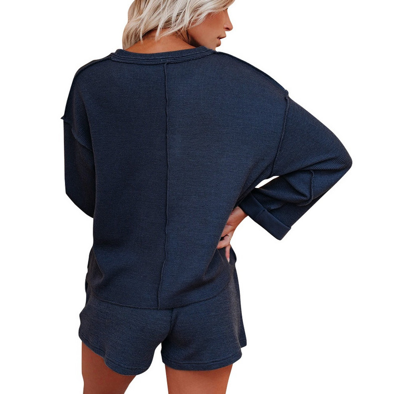 Set casual dama de bluza si pantaloni scurti cu cravate