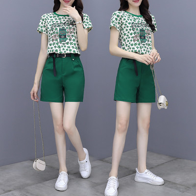 Set casual de tricou din două piese cu mâneci scurte și pantaloni scurți pentru femei