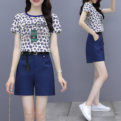 Set casual de tricou din două piese cu mâneci scurte și pantaloni scurți pentru femei