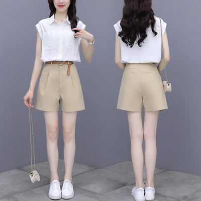 Sieviešu kreklu komplekts ar kabatām un vasarai piemērotas bikses ar augstu vidukli