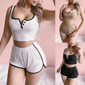 Sieviešu ikdienišķs topu komplekts ar pogām un šortiem
