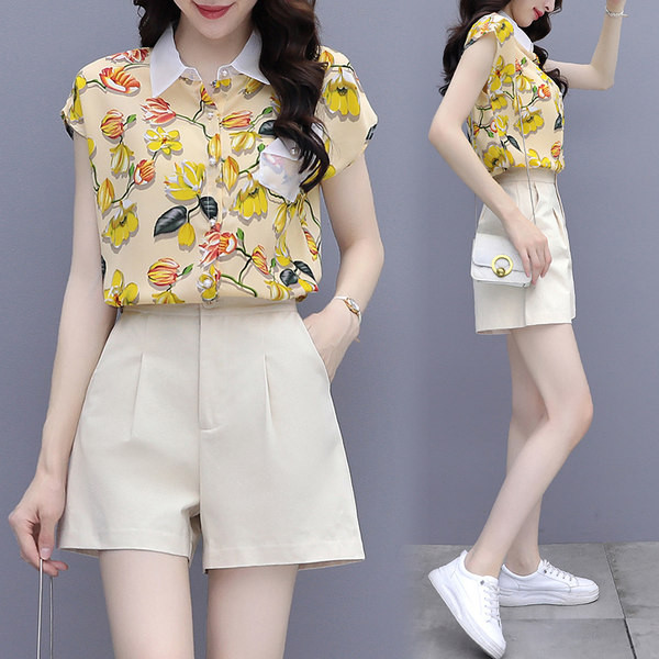 Nou model de set de cămașă și pantaloni scurți de vară damă