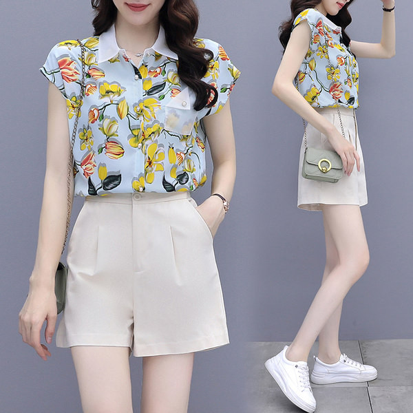 Nou model de set de cămașă și pantaloni scurți de vară damă