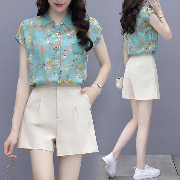 Nou model de set de cămașă și pantaloni scurți de vară damă