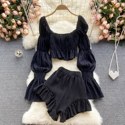 Sieviešu komplekts no divām daļām ar elastīgu vidukli divās krāsās