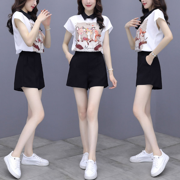 Set de dama model nou bluza din doua piese cu aplicatie si pantaloni scurti