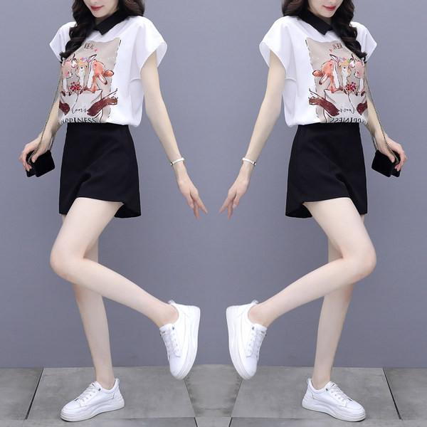 Set de dama model nou bluza din doua piese cu aplicatie si pantaloni scurti