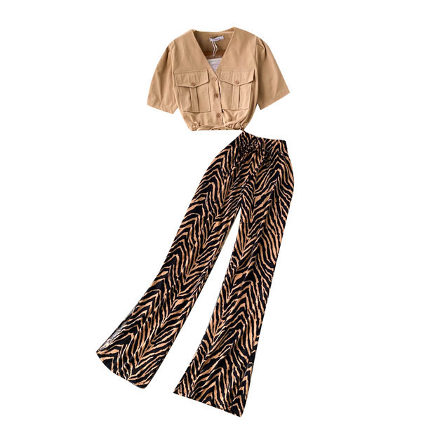 Sieviešu ikdienas komplekts brūnā krāsā ar elastīgu jostasvietu