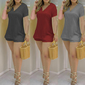 Set de dama pantaloni scurti si bluza model uni