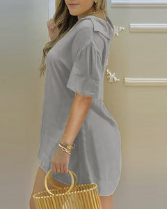 Set de dama pantaloni scurti si bluza model uni