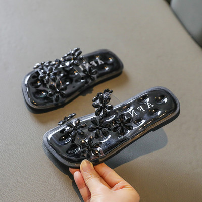 Šiuolaikinės vaikiškos šlepetės su akmenukais – mergaitėms