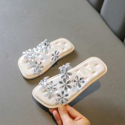 Šiuolaikinės vaikiškos šlepetės su akmenukais – mergaitėms