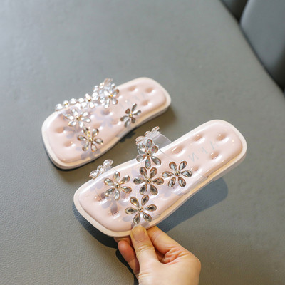 Šiuolaikinės vaikiškos šlepetės su akmenukais – mergaitėms