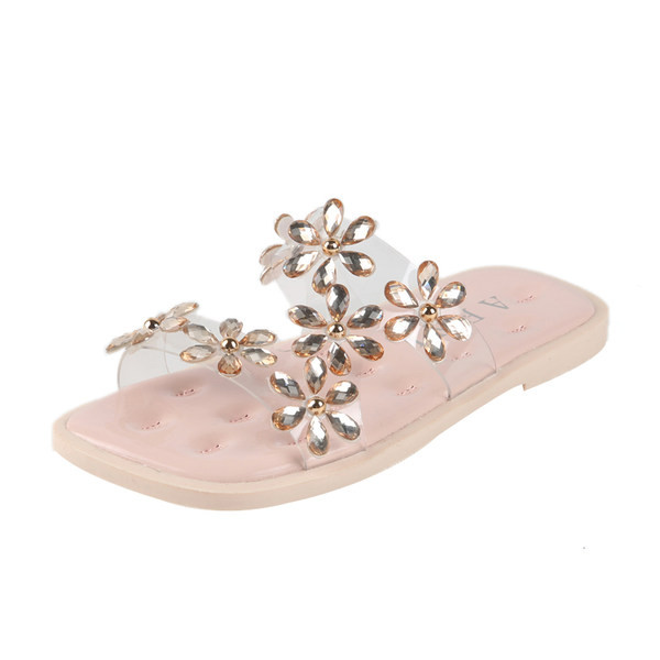 Šiuolaikinės vaikiškos šlepetės su akmenukais – mergaitėms