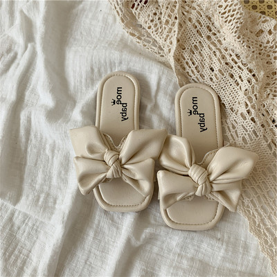 Модерни детски чехли от еко кожа с панделка