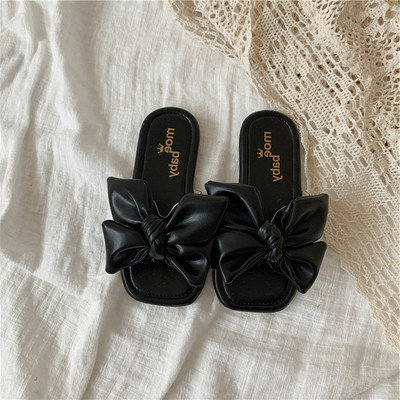 Модерни детски чехли от еко кожа с панделка