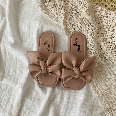 Модерни детски чехли от еко кожа с панделка