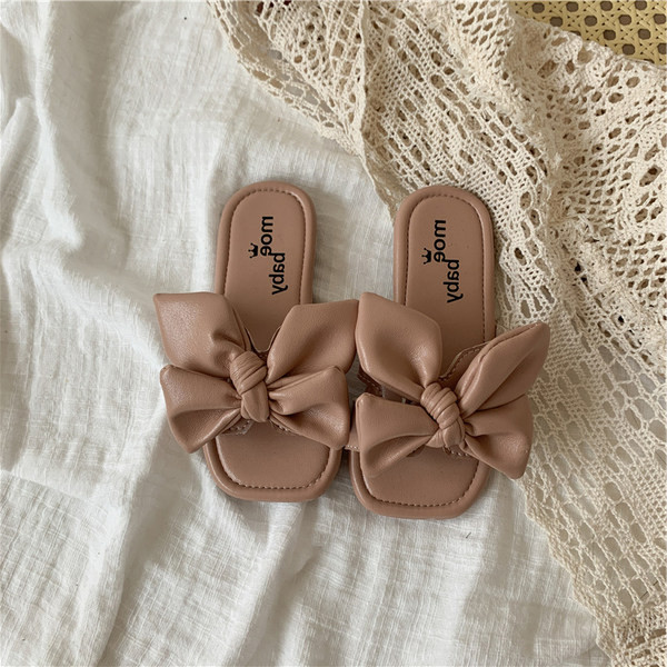 Модерни детски чехли от еко кожа с панделка