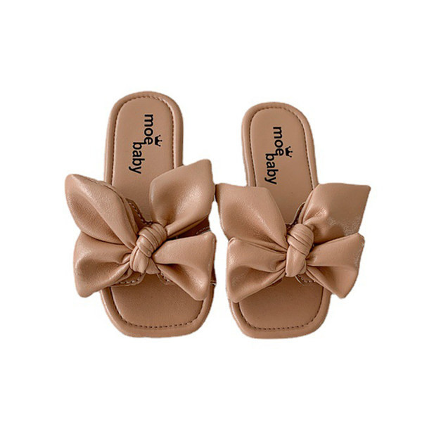 Модерни детски чехли от еко кожа с панделка