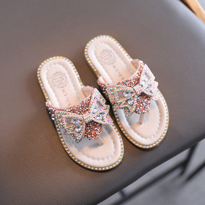 Naujas vaikiškų šlepečių modelis su kaspinu ir akmenukais