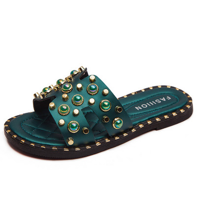 Модерни детски чехли с перли и равна подметка