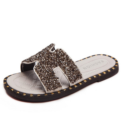 Модерни детски чехли с перли и равна подметка